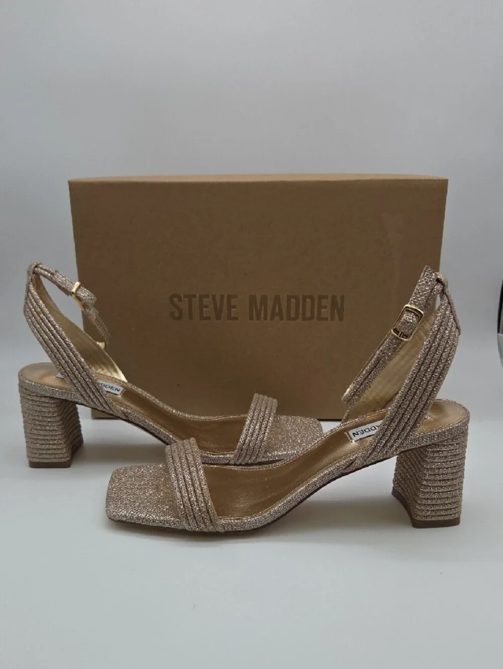 Steve Madden Rose Gold Strappy Block Heel Sandals